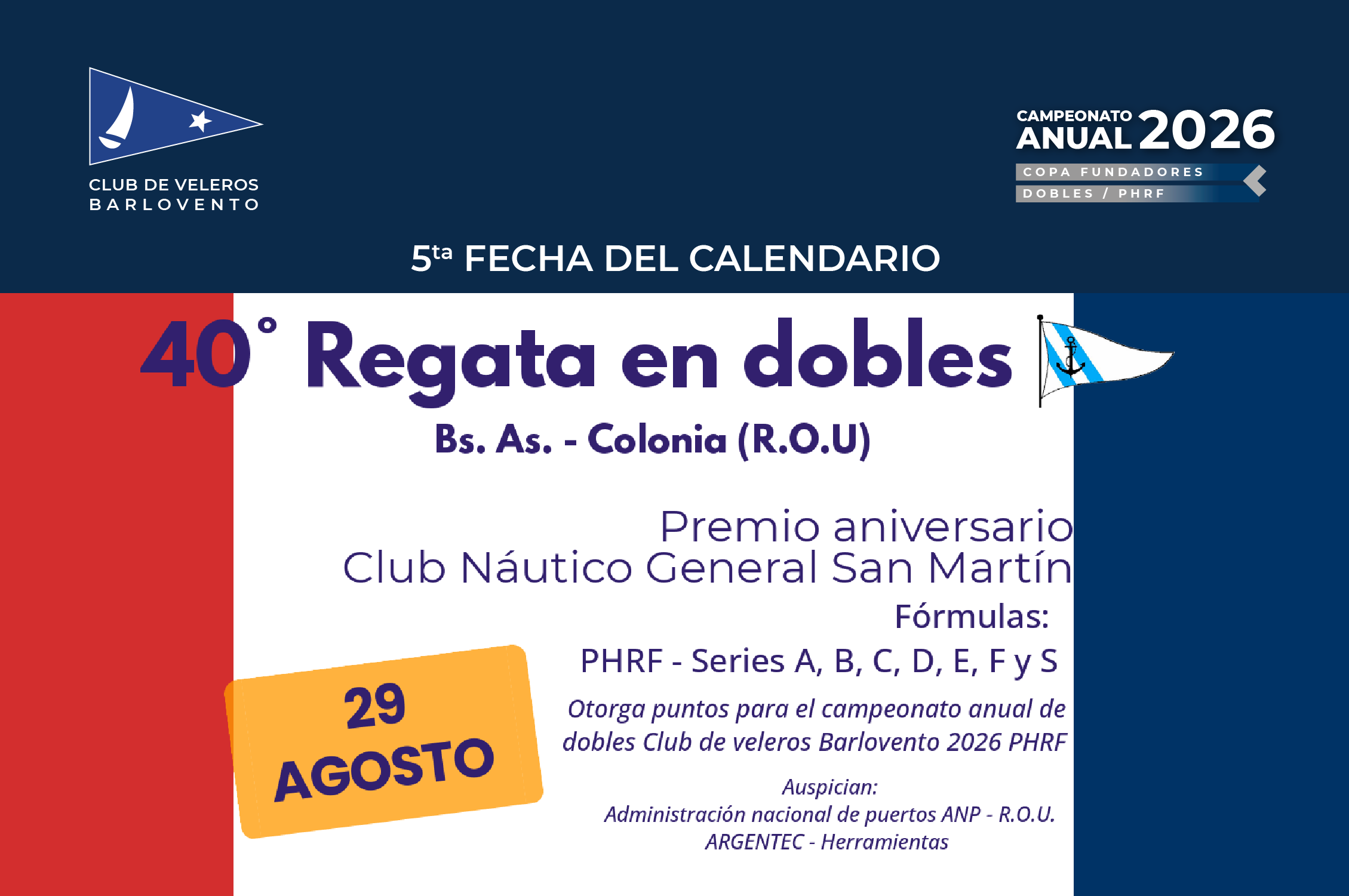 40° Regata de Dobles – 5ta Fecha de Calendario – 29 DE AGOSTO