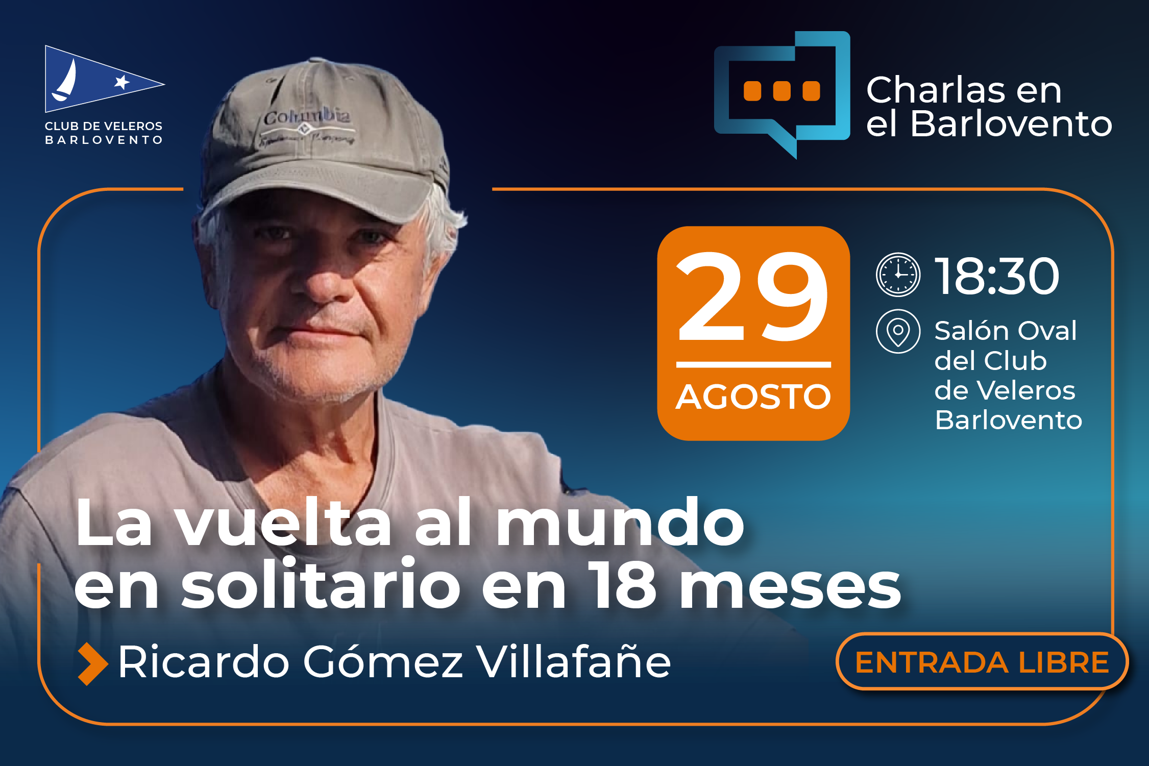 Charlas en el Barlovento – La vuelta al mundo en solitario en 18 meses – 29 DE AGOSTO – Ricardo Gómez Villafañe